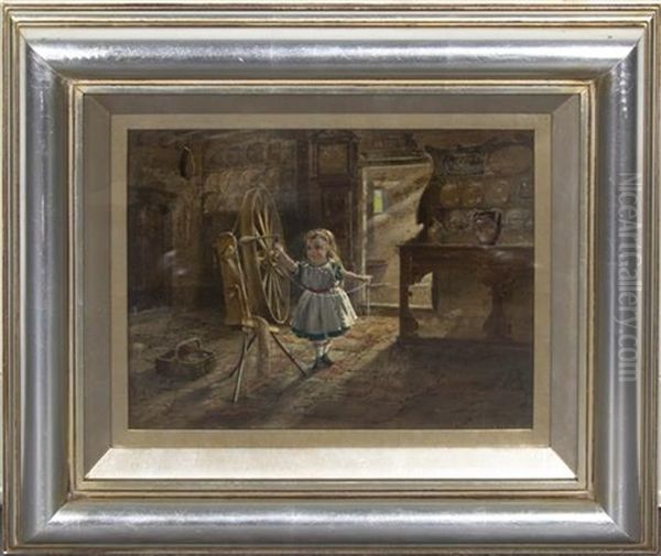 Girl With Spindle Oil Painting by Frederick Alfred Slocombe