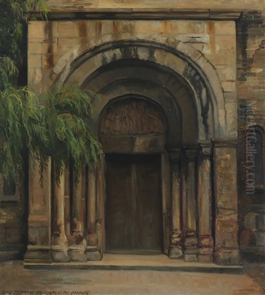 The Entrance To Schlesvig Cathedral Oil Painting by Agnes Slott-Moller