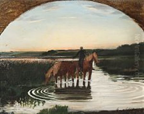 At A Stream Near Kjellerup, Denmark Oil Painting by Agnes Slott-Moller