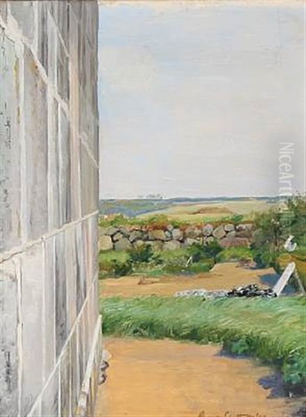 Scene From A Danish Cemetery With A View Towards The Fields Oil Painting by Agnes Slott-Moller