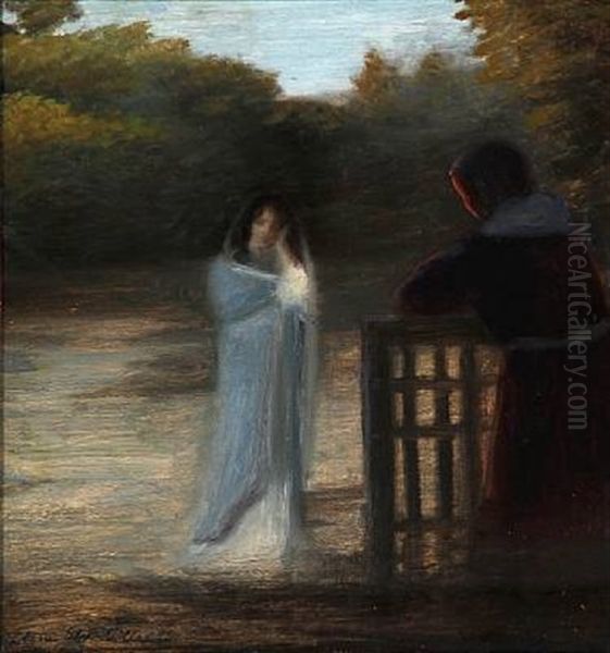 A Conversation In A Garden Oil Painting by Agnes Slott-Moller