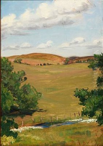 Danish Summer Landscape Oil Painting by Agnes Slott-Moller