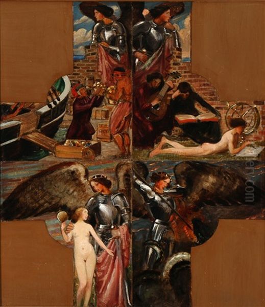 Four Motifs From St. George's Life Oil Painting by Harald Slott-Moller