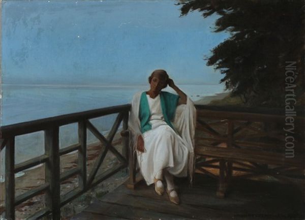 A Piecefull Night By The Sea Oil Painting by Harald Slott-Moller