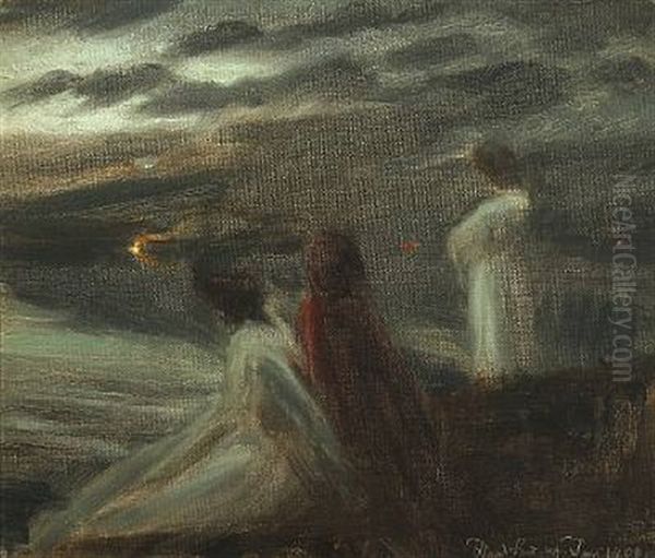 Study For Midsummer's Eve Oil Painting by Harald Slott-Moller