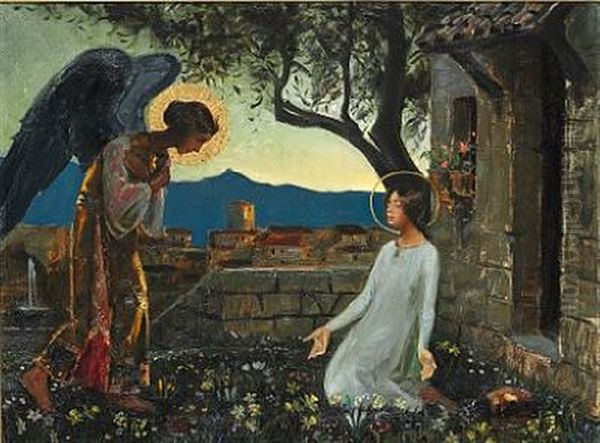 The Annunciation Of The Virgin Mary Oil Painting by Harald Slott-Moller