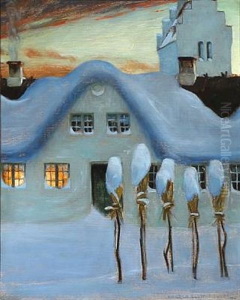 Evening Atmosphere In Front Of A Vicarage, Winter Time Oil Painting by Harald Slott-Moller