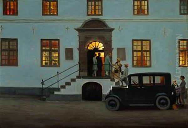 The Guests Are Arriving At Engelholm Manor House Oil Painting by Harald Slott-Moller