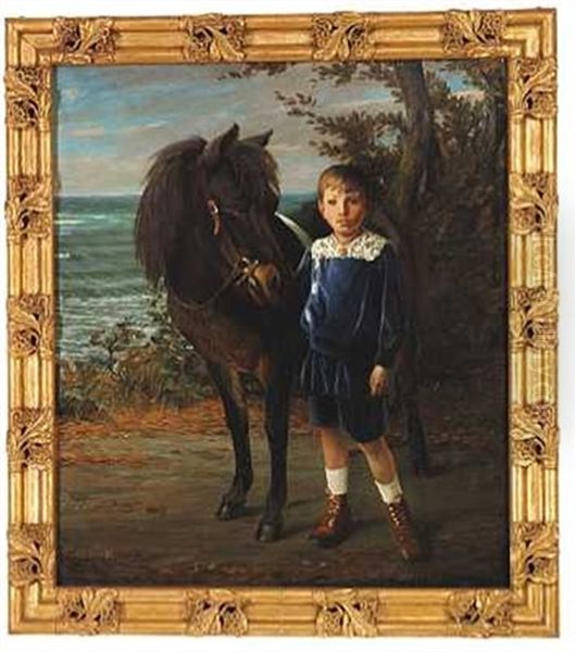 En Dreng Med Sin Pony Oil Painting by Harald Slott-Moller