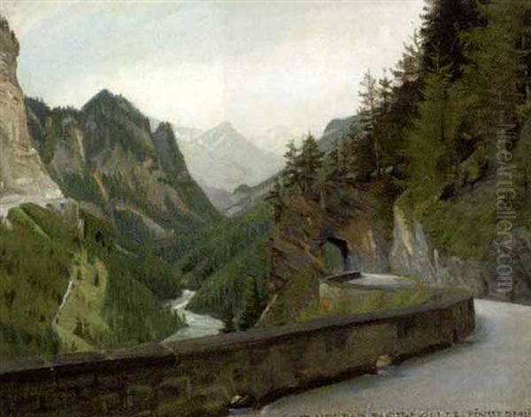 The Finstermunz Pass Oil Painting by Harald Slott-Moller