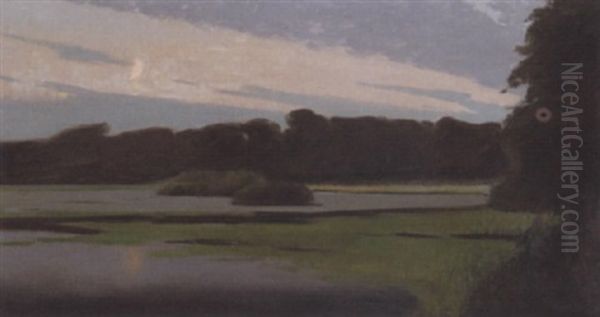 Ved Braband So. Manebelyst Landskab Oil Painting by Harald Slott-Moller