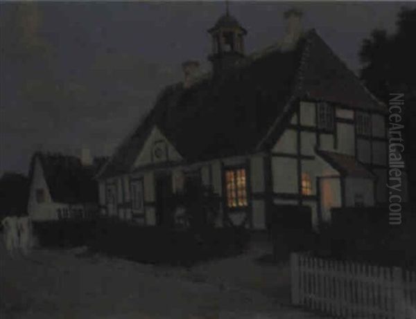 Den Gamle Skole I Troense Oil Painting by Harald Slott-Moller