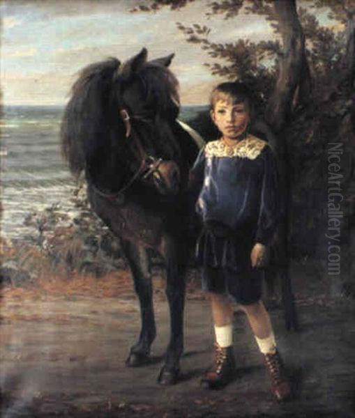 En Dreng Med Sin Hest Oil Painting by Harald Slott-Moller