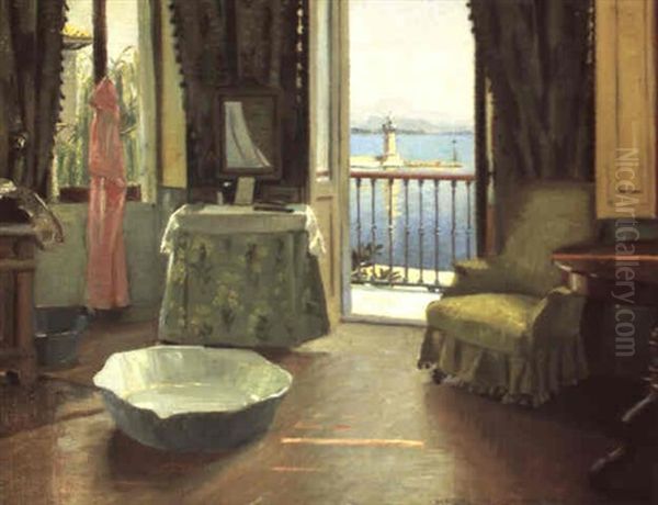 Interior Med Udsigt Over Lago Di Garda Oil Painting by Harald Slott-Moller