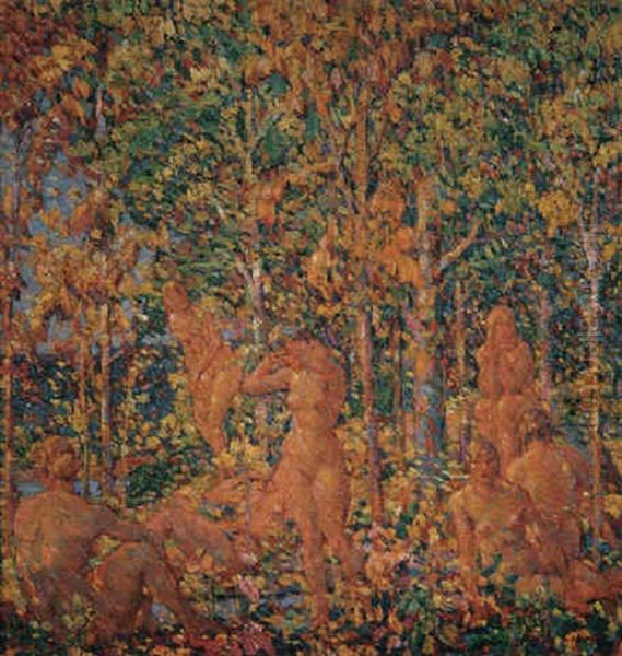 Ladies In The Forest Oil Painting by Frank Joseph van Sloun