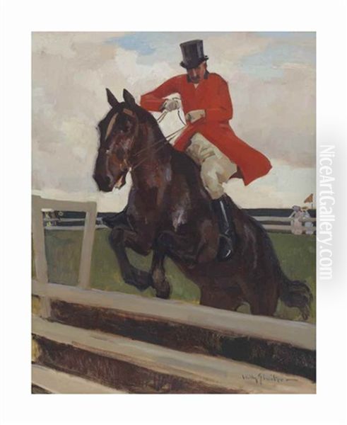 A Jumping Jockey Oil Painting by Willy Sluijter