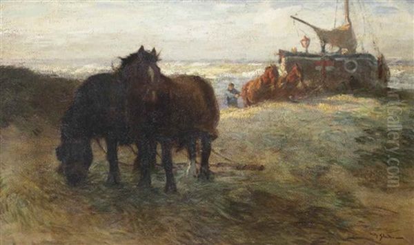 Horses In The Dunes, Katwijk Oil Painting by Willy Sluijter