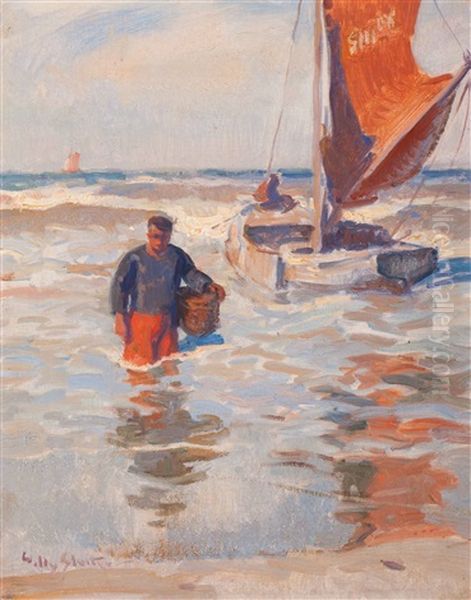 The Unloading Of The Bomschuit From Scheveningen Oil Painting by Willy Sluijter