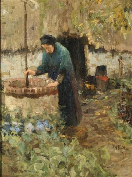 Woman At A Well Oil Painting by Willy Sluijter