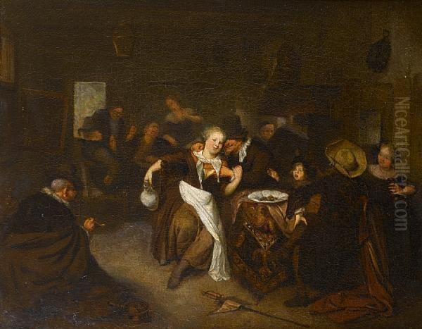 Figures Drinking And Merry Making In A Tavern Interior Oil Painting by Richard Brakenburgh