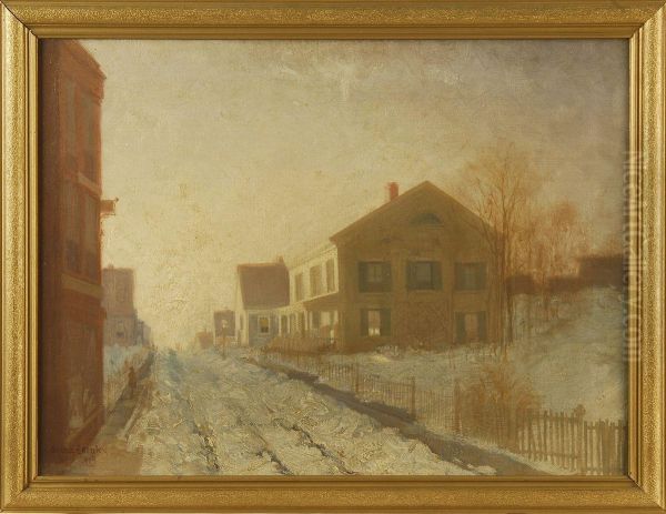 New Bedford Street In Winter Oil Painting by Clarence E. Braley