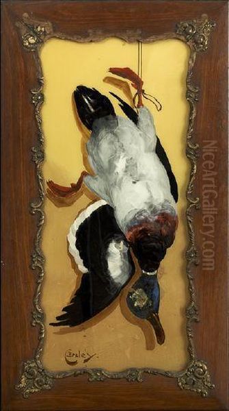 A Reverse Painting On Glass Of A Mallard Drake With Mother-of-pearl Inlay To The Neck Oil Painting by Clarence E. Braley