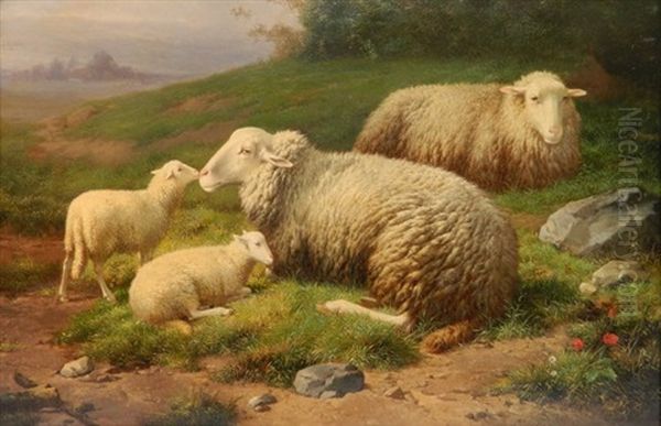 Sheep In A Field Oil Painting by Theo van Sluys