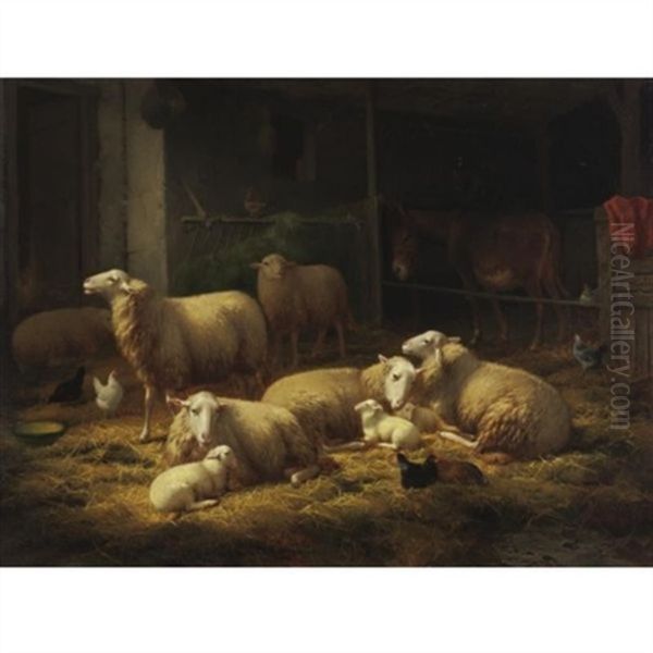 Sheep In A Barn Oil Painting by Theo van Sluys