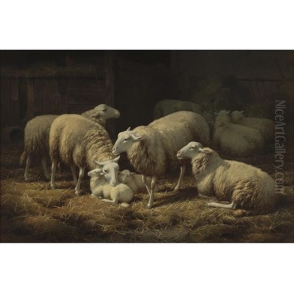 Sheep In The Stable Oil Painting by Theo van Sluys