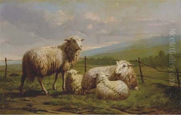 Family Of Sheep Resting Out At Pasture Oil Painting by Theo van Sluys