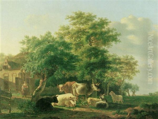 Ruhende Herde Bei Einem Bauernhof Oil Painting by Gillis Smak Gregoor