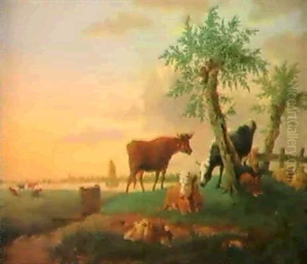 Flublandschaft Mit Hirten Und Herde Oil Painting by Gillis Smak Gregoor