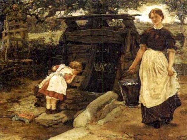 A Mother And Child At A Well Oil Painting by William Small