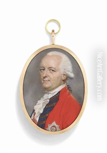 Major-general Sir Archibald Campbell (1739-1791), In Scarlet Uniform With Gold Embroidered Blue Facings, Wearing The Red Sash And Breast-star Of The Order Of The Bath Oil Painting by John Smart IV