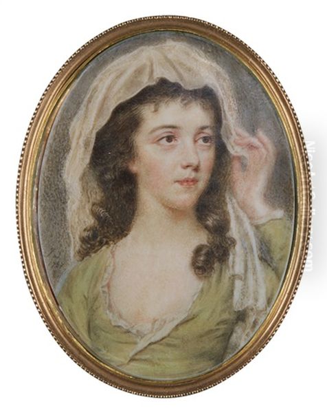 Portrait Of A Lady In A Green Dress Oil Painting by John Smart the Elder