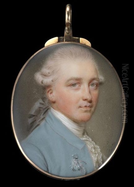 Portrait Miniature Of James Whatman, Head And Shoulders, Wearing A Sky Blue Coat Oil Painting by John Smart the Elder