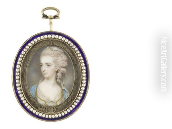 The Hon. Mrs Baldwin, Wearing White Dress Edged With Gold, Sapphire And Pearl Brooch At Her Corsage, Her Fur-trimmed Turquoise Cloak Draped Over Her Shoulders by John Smart the Elder