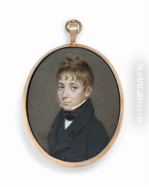 A Boy, In Black Coat, Waistcoat And Stock, White Shirt Oil Painting by John Smart the Younger