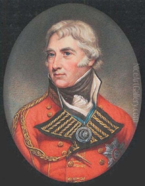 General Sir John Doyle Wearing Scarlet Coat With Gold Aiguilette, Breast Star Of The Gcb And Order Of The Crescent On A Blue Ribbon, Black Stock And White Cravat Oil Painting by John Smart the Younger