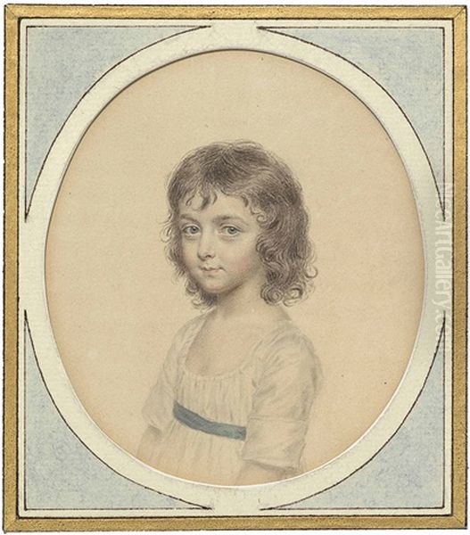 A Young Girl, Possibly A Granddaughter Of The Artist, In Dress With Blue Sash Oil Painting by John Smart