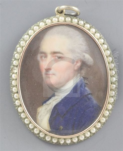 Miniature Portrait Of A Gentleman Wearing A Blue Coat Oil Painting by John Smart