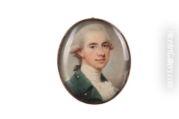 Portrait Miniature Of A Gentleman In A Green Coat And Jabot Oil Painting by John Smart