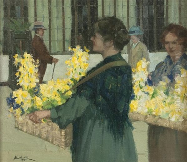 Flower Sellers, Argyle Street, Glasgow Oil Painting by John Smellie