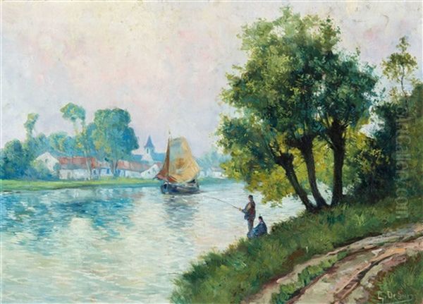 Fishermen By The River Lys Oil Painting by Gustave De Smet