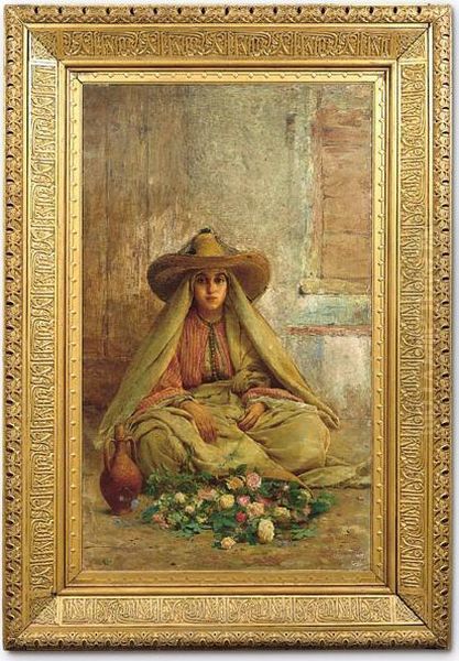 Venditrice Di Rose Oil Painting by Ferdinando Brambilla