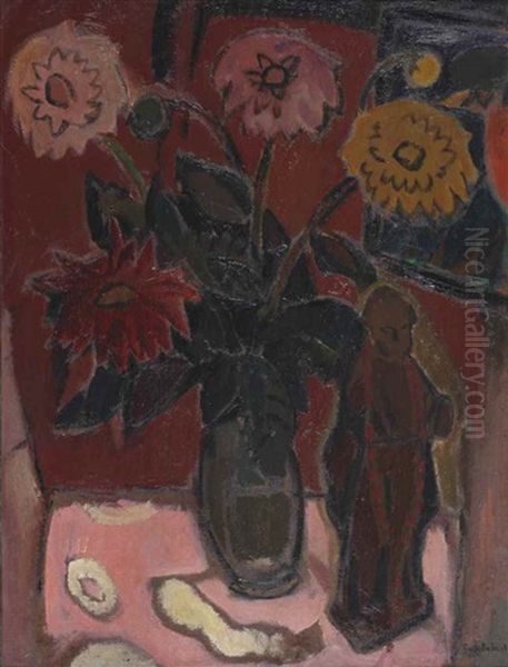 Dahlia's Met Beeldje Oil Painting by Gustave De Smet