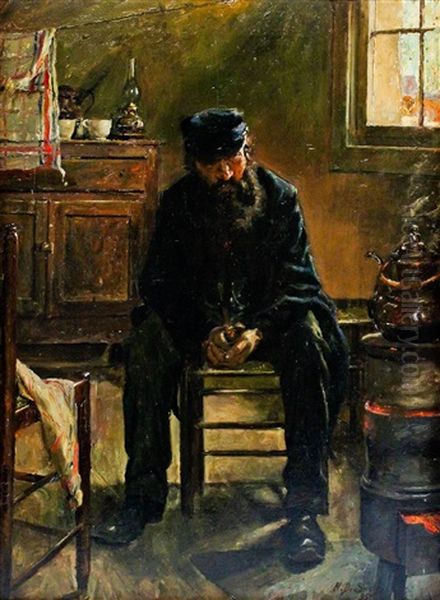 Man Sitting At The Stove Oil Painting by Henri de Smeth