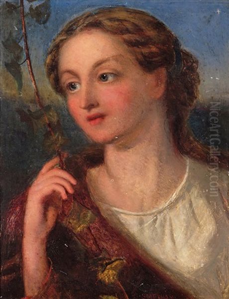 Portrait Of A Young Lady Holding A Stem Of Ivy Oil Painting by James Smetham