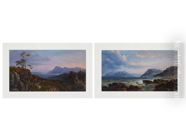 View From The Bridle Path Up Table Mountain; Kalk Bay (2 Works) Oil Painting by Abraham de Smidt