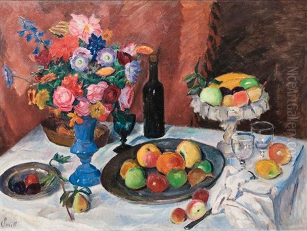 Table Still Life With Fruits And Flowers Oil Painting by Emil Leonhard Smidt